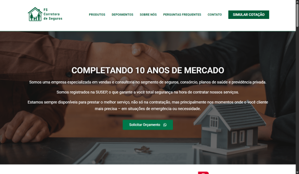 Print do site desenvolvido para a FS Corretora